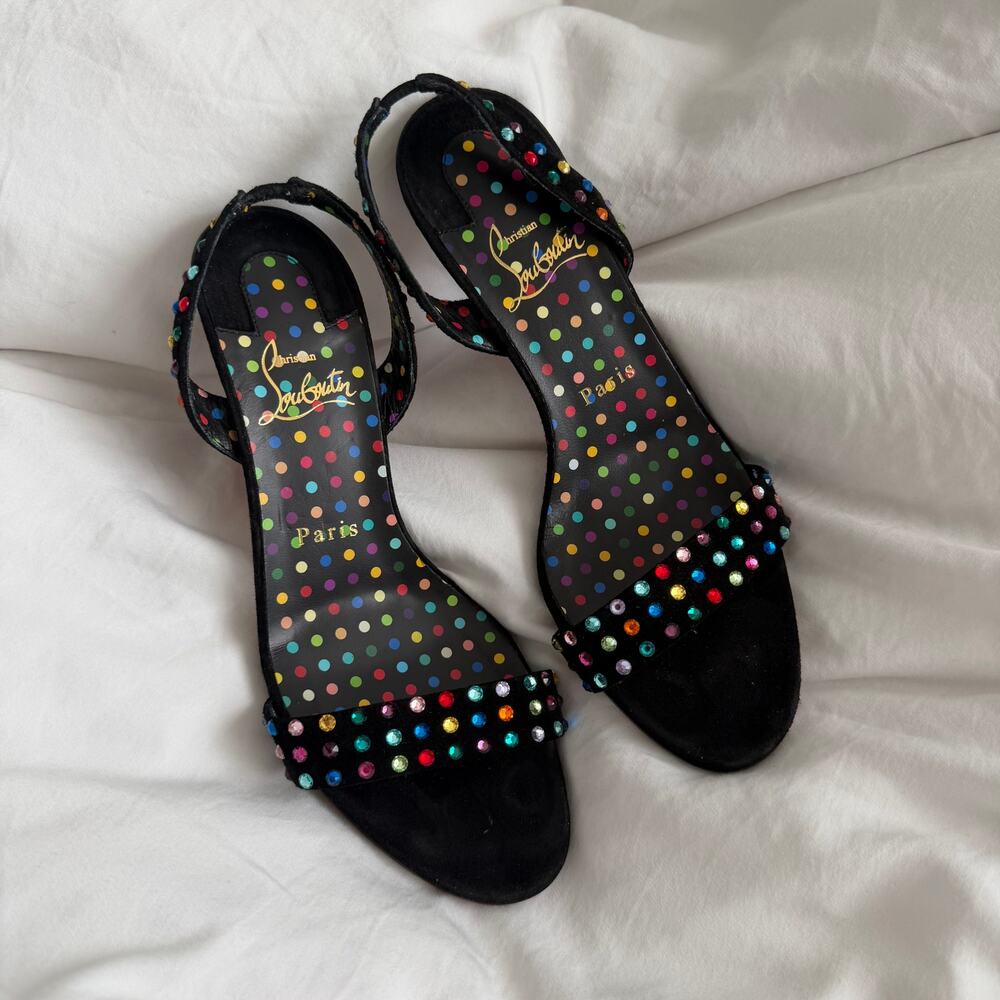 Christian Louboutin O Marylin 100 Black Polka Slingback Sandal Heel Pump 37.5